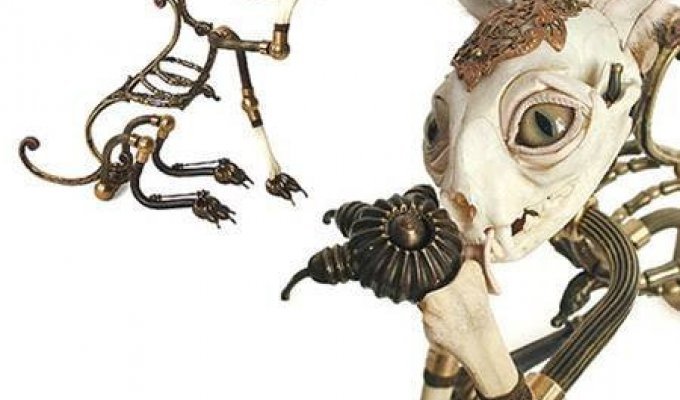 Скульптуры животных из костей и металла (11 фото)