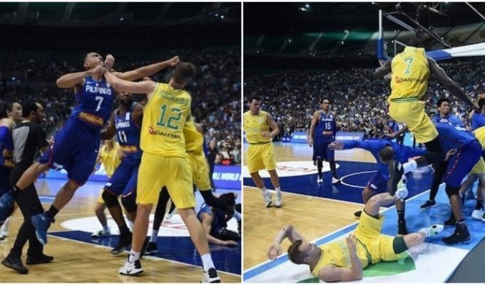 Баскетболисты сборных Австралии и Филиппин устроили жестокую драку во время матча (4 фото + 1 видео)
