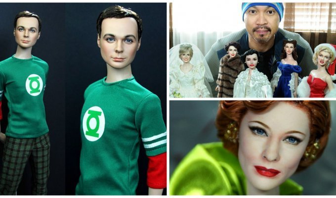 Художник раскрашивает кукол так, что они становятся похожи на персонажей кинофильмов и актёров (31 фото)