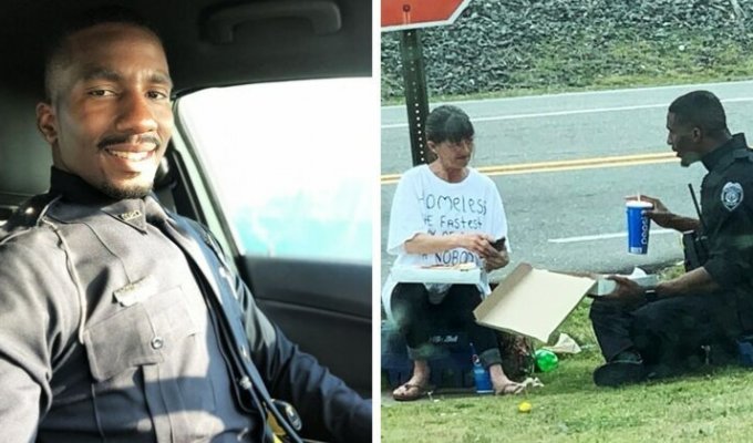 Полицейский разделил свой обед с бездомной женщиной (3 фото)