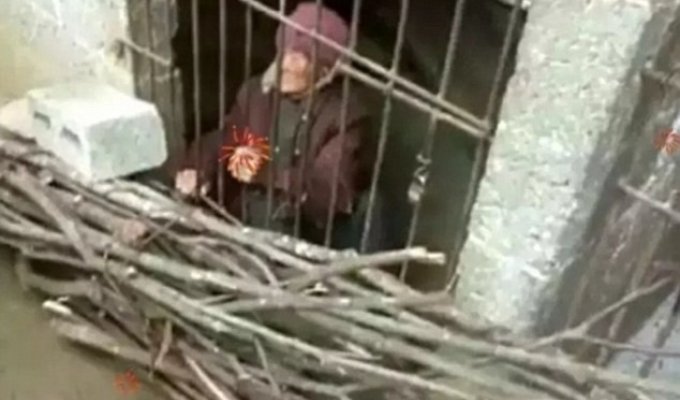 Невероятная жестокость: 92-летнюю бабулю родственники годами держали в грязной и холодной клетке (4 фото + 1 видео)