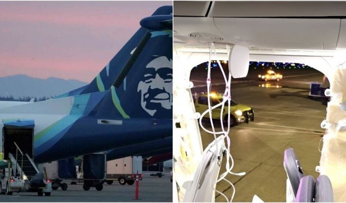 A piece of the fuselage came off a passenger plane in the USA (3 photos + 1 video)