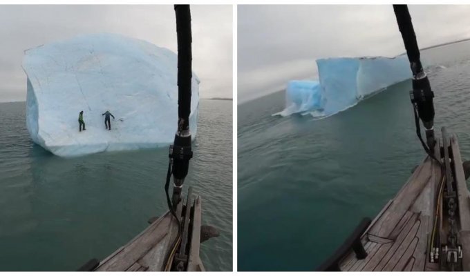 Участники экспедиции в Арктике забрались на айсберг и перевернулись вместе с ним (3 фото + 1 видео)
