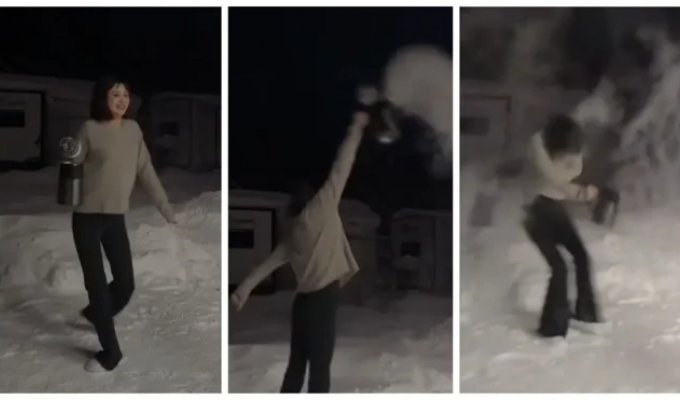 A woman tried to turn boiling water into ice during a popular trick (2 photos + 1 video)