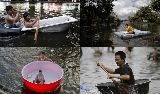 Как находчивые тайцы справляются с последствиями наводнения (19 фото)