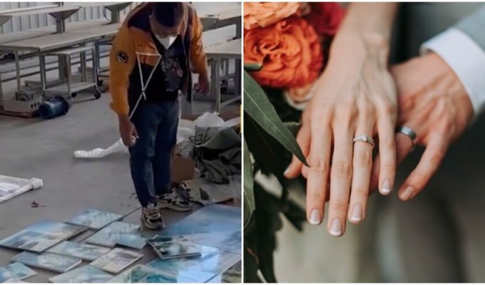 A Chinese man built a business by destroying wedding photos of divorced people (5 photos + 1 video)