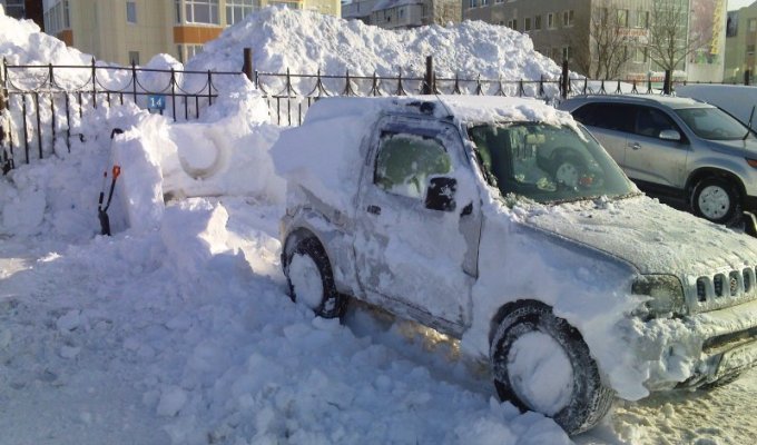 На Камчатке за ночь снегом завалило все автомобили (8 фото)