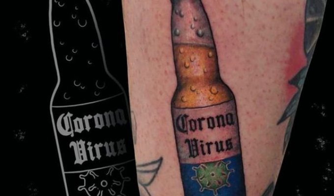 Кульминация безумия: люди стали посвящать коронавирусу татуировки (10 фото)