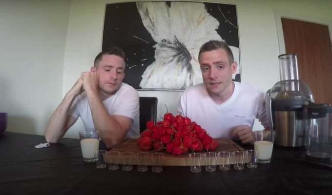 Близнецы, решившие выпить сок из 130 самых острых перцев (6 фото + 1 видео)