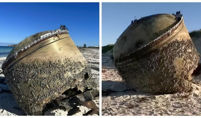 На австралийский пляж выбросило неопознанный объект (3 фото)