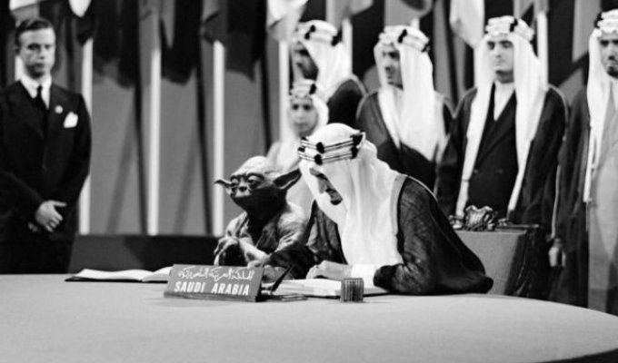 В учебники Саудовской Аравии попало фото короля в компании магистра Йоды из «Звёздных войн» (2 фото)