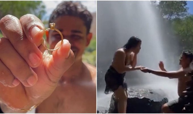 The girl fell epically while she was being proposed to (4 photos + 1 video)