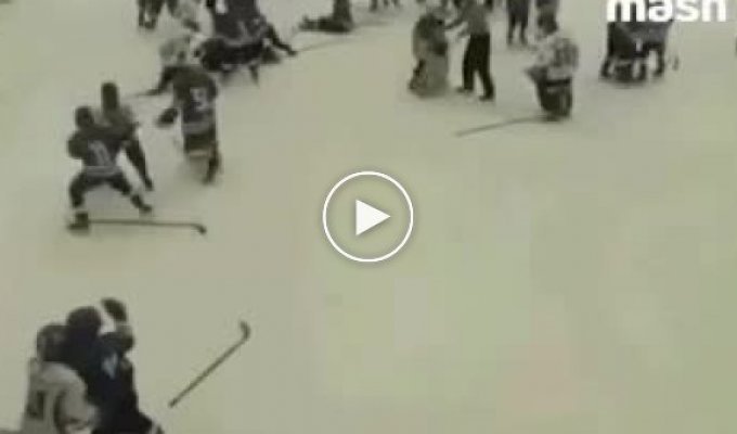 Детский хоккейный матч закончился массовой дракой прямо на льду