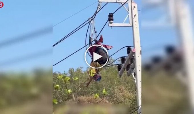 Экстремал потерял контроль над парапланом и зацепился за высоковольтный столб