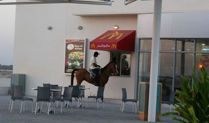 Люди в колясках и на лошадях в макдрайвах (18 фото)