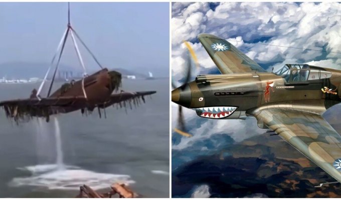 An American WWII fighter was pulled from the bottom of a Chinese lake (3 photos + 1 video)