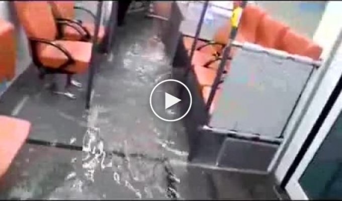 Водитель автобуса решил продолжить ехать во время наводнения
