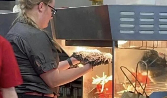 Работница McDonald's посушила половую тряпку над картофелем фри (3 фото + 1 видео)