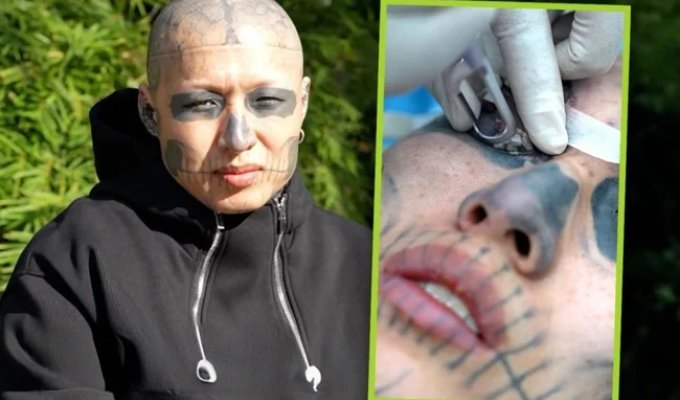 Man with skull tattoo on face complains he can't find a job (3 photos + 1 video)