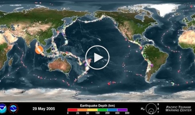 Метеорологи собрали все данные по земелтрясениям и показали их на видео