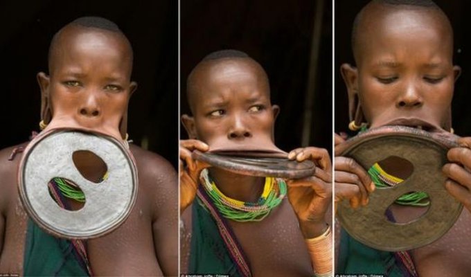 Жительница Эфиопии с огромным диском в губе (4 фото)