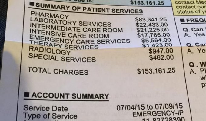 Счет, выставленный пациенту в американской больнице (фото)