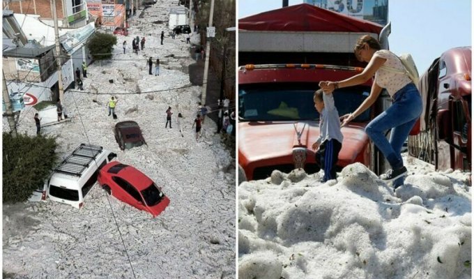 Пока Европа "жарится", мексиканскую Гвадалахару завалило градом (13 фото + 1 видео)