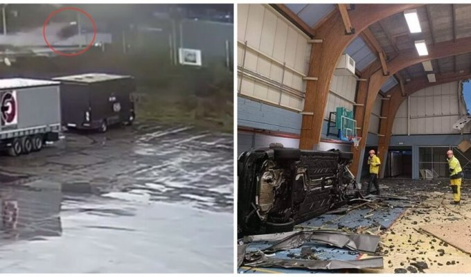 The Belgian football player took off in a car and broke through the wall of the gym (4 photos + 1 video)
