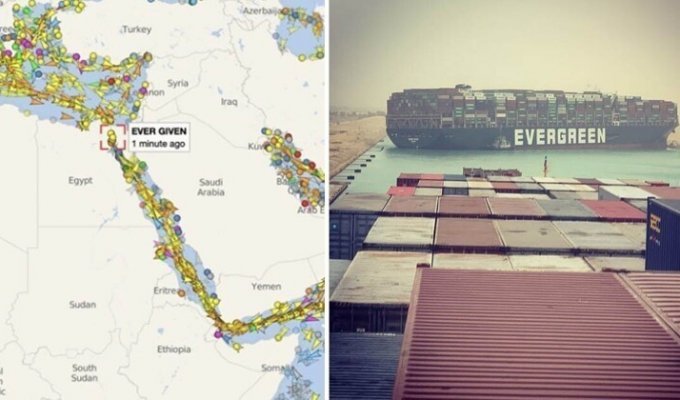 Гигантское судно застряло в Суэцком канале: в море пробки, нефть взлетела (7 фото + 1 видео)