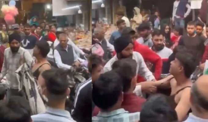 In India, a mob attacked a man in a bra (6 photos + 1 video)