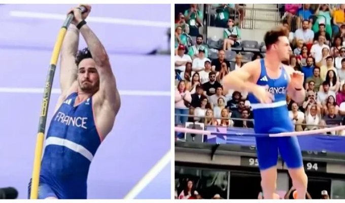 Knocked down the bar with a dick. French athlete left without a medal at the Olympics in Paris (2 photos + 2 videos)