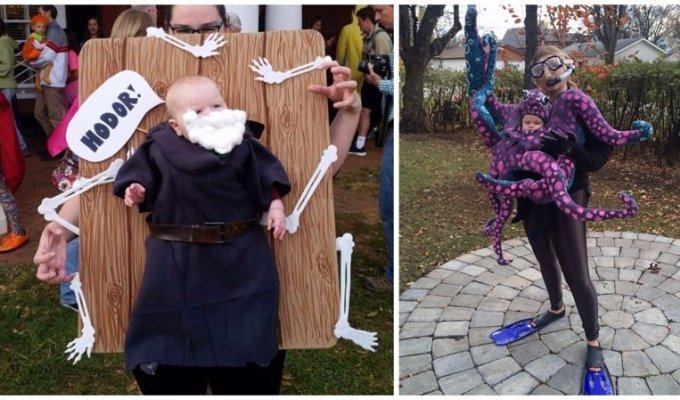 25 гениальных хэллоуинских костюмов для родителей с ребенком в рюкзаке-переноске (26 фото)