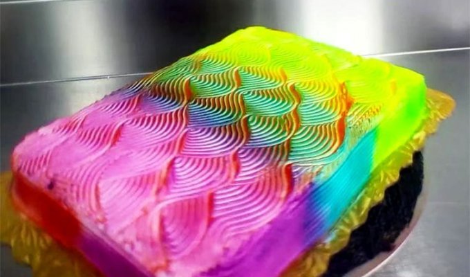 Радужный торт, меняющий цвет (1 фото + 2 видео)