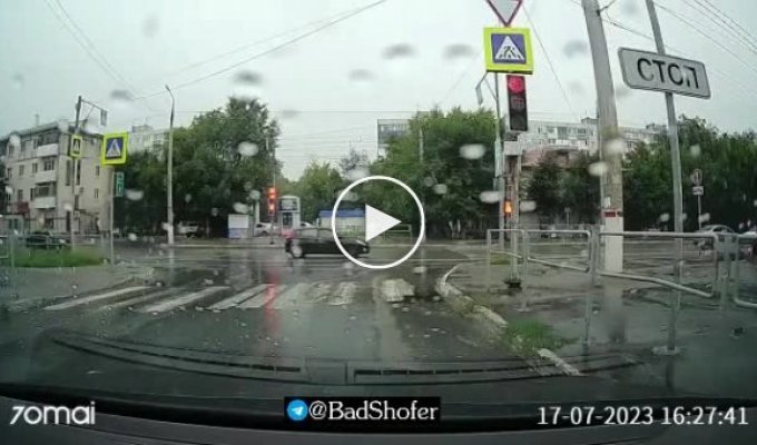Electric scooter on a slippery road