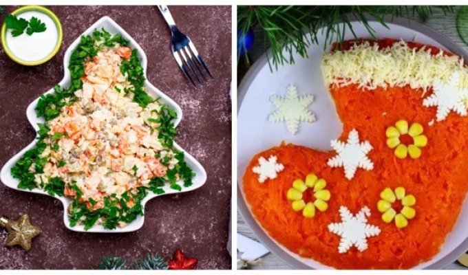 30 options for funny decoration of New Year's salads (31 photos)