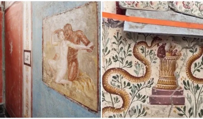 A small house decorated with erotic frescoes was found during excavations in Pompeii (2 photos + 2 videos)