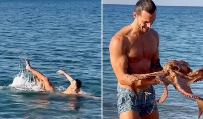 Italian model meets octopus in Seychelles (4 photos + 2 videos)