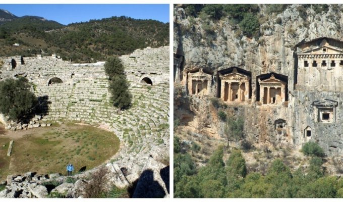 Kaunos: the ancient city and its majestic tombs carved into the rocks (9 photos)