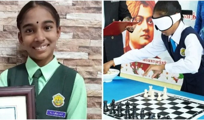 10-year-old girl broke a chess record with her eyes closed (5 photos + 1 video)