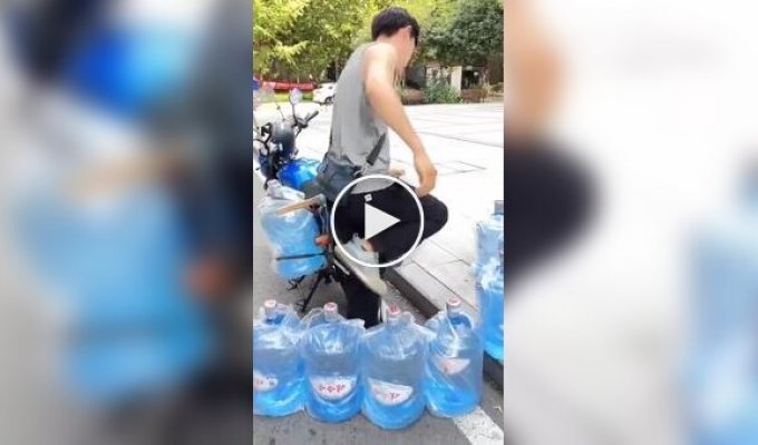 How to transport 10 bottles of water on a motorcycle