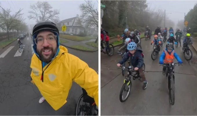 Учитель организует музыкальные велопоездки в школу для своих учеников (1 фото + 3 видео)