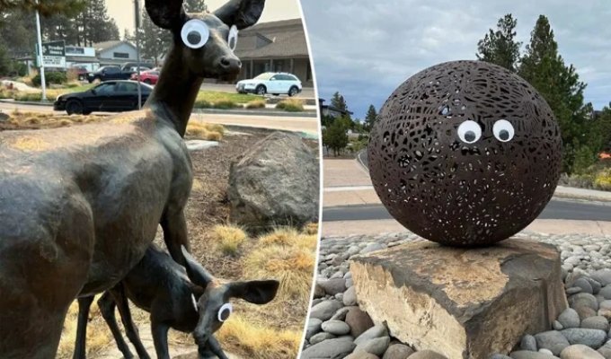 Vandals Are Gluing Funny Toy eyes to street sculptures, but the authorities are not amused (5 photos)