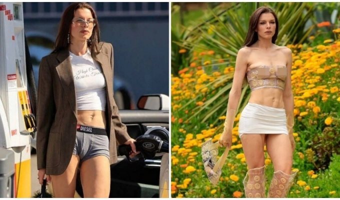 Model Julia Fox first appeared in public in an outfit made of condoms, and then put on men's boxers (9 photos)