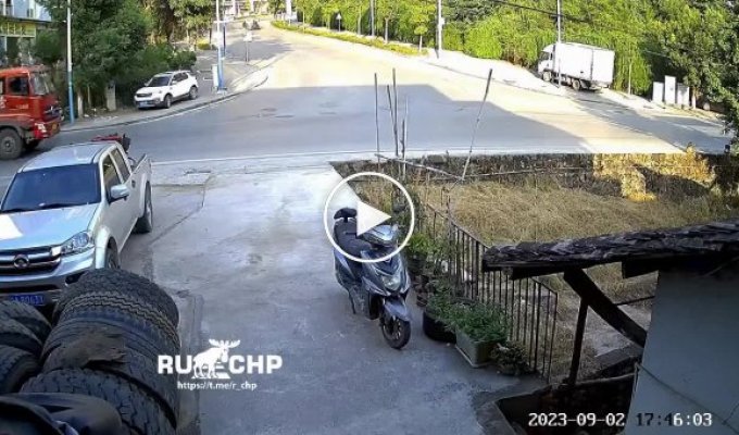 The girl on the scooter lost control and flew into the basement