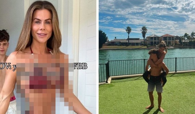 Bodybuilder condemned for posing in bikini in front of teenage son (6 photos + 1 video)