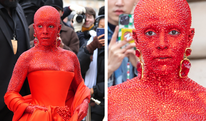 Tripophobic nightmare: Singer Doja Cat covered herself in 30,000 crystals for Paris Fashion Week (10 photos + 2 videos)