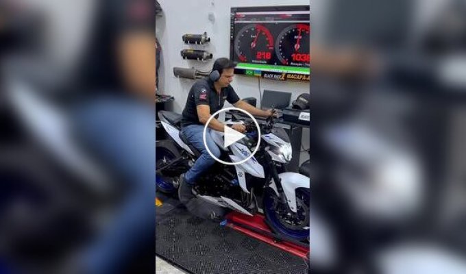A catchy video of testing the power of sports motorcycles