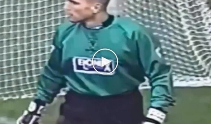 A football match in 1995 between Newcastle and Wimbledon - and in goal... Vinnie Jones