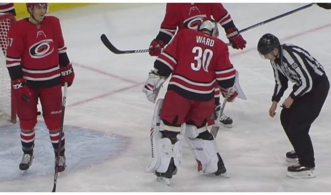Вратарь команды НХЛ забил один из самых курьезных автоголов в истории хоккея (2 фото + 1 видео)