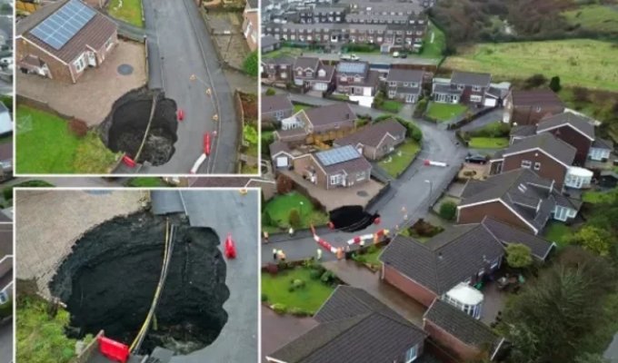 A huge funnel in the middle of the street can swallow up about 30 houses (5 photos)